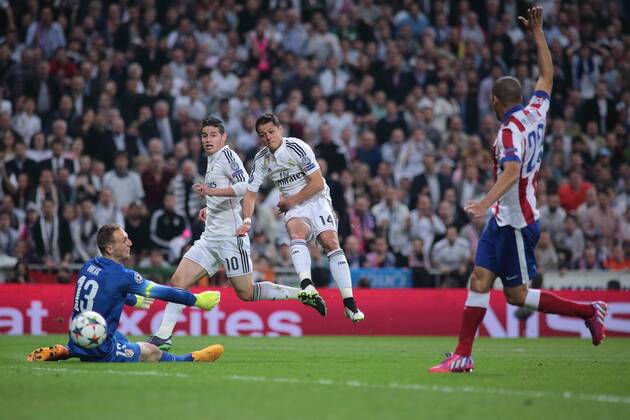 Madrid, Spain. 22th April 2015: Chicharito forward from Real Madrid CF, in action during the UEFA Champions League quarter-finals second leg against Real Madrid CF at the Santiago Bernabeu stadium. (Photo: Ivan Abanades Medina). 