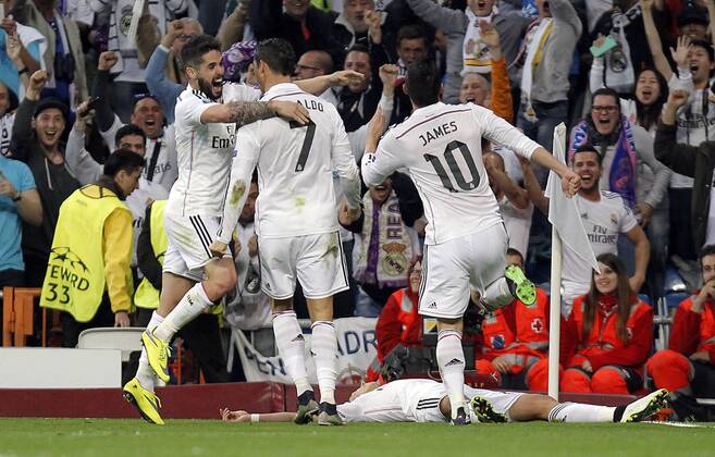 Aktuell Fußball, Champions League, Real Madrid - Atletico Madrid Real Madrid - Atletico Madrid 2014 2015 Champions League Players celebrate after scoring 