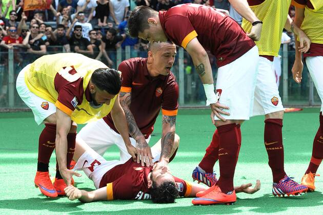 Alessandro Florenzi Roma. Goal celebration Roma 03-05-2015 Stadio Olimpico, Football Calcio Serie A 2014 2015 AS Roma vs. Genoa CFC andreaxstaccioli