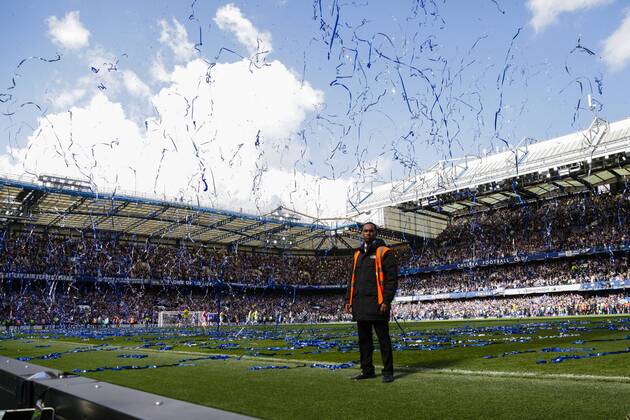 03.05.2015. London, England. Barclays Premier League. Chelsea versus Crystal Palace. Coloured streamers rain down on Stamford Bridge as the crowd celebrate their side becoming Champions xCraigxMercerx  ActionPlus11617987