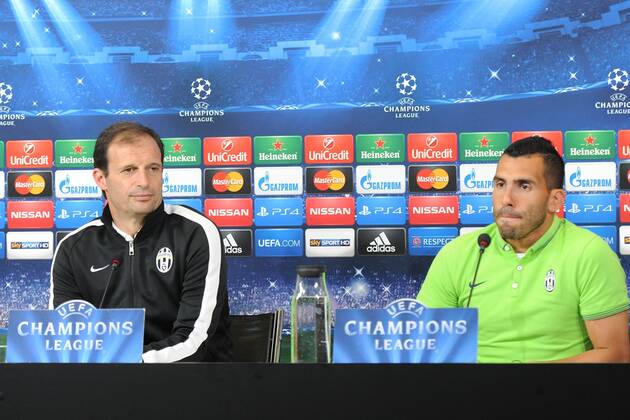 Aktuell Fußball, Champions League, PK Juventus Turin IPP20150504 Football - soccer: UEFA Champions League, Juventus Turin, MASSIMILIANO ALLEGRI with CARLOS TEVEZ xHOCHxZWEIx xItalyxPhotoxPressx 