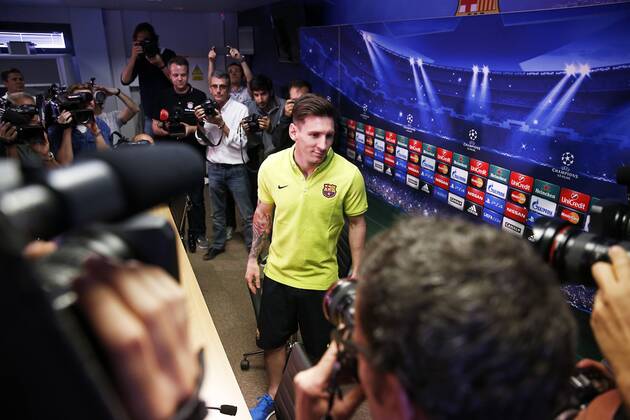 Aktuell Fußball, Champions League, Pressekonferenz FC Barcelona BARCELONA -05 mayo- ESPANA: Lionel Messi en la rueda de prensa tras el entrenamiento previo al partido de Liga de Campeones contra el Bayern Munich el 05 de mayo del 2015. 