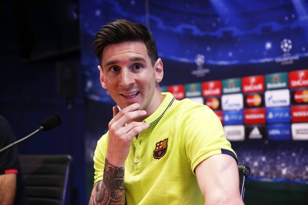 Aktuell Fußball, Champions League, Pressekonferenz FC Barcelona BARCELONA -05 mayo- ESPANA: Lionel Messi en la rueda de prensa tras el entrenamiento previo al partido de Liga de Campeones contra el Bayern Munich el 05 de mayo del 2015. 