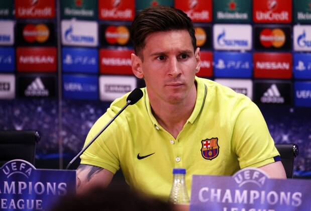 Aktuell Fußball, Champions League, Pressekonferenz FC Barcelona BARCELONA -05 mayo- ESPANA: Lionel Messi en la rueda de prensa tras el entrenamiento previo al partido de Liga de Campeones contra el Bayern Munich el 05 de mayo del 2015. 