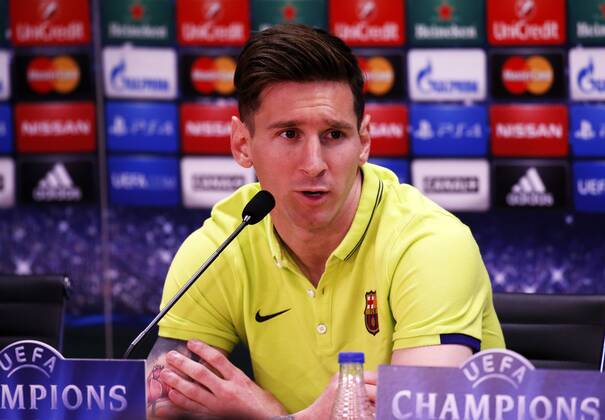 Aktuell Fußball, Champions League, Pressekonferenz FC Barcelona BARCELONA -05 mayo- ESPANA: Lionel Messi en la rueda de prensa tras el entrenamiento previo al partido de Liga de Campeones contra el Bayern Munich el 05 de mayo del 2015. 