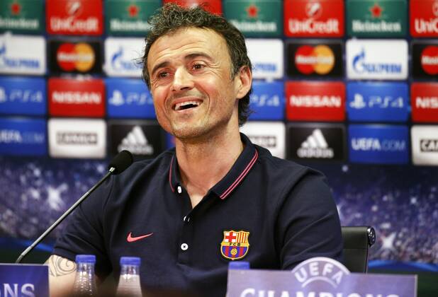 BARCELONA -05 mayo- ESPANA: Luis Enrique Martinez en la rueda de prensa tras el entrenamiento previo al partido de Liga de Campeones contra el Bayern Munich el 05 de mayo del 2015. 