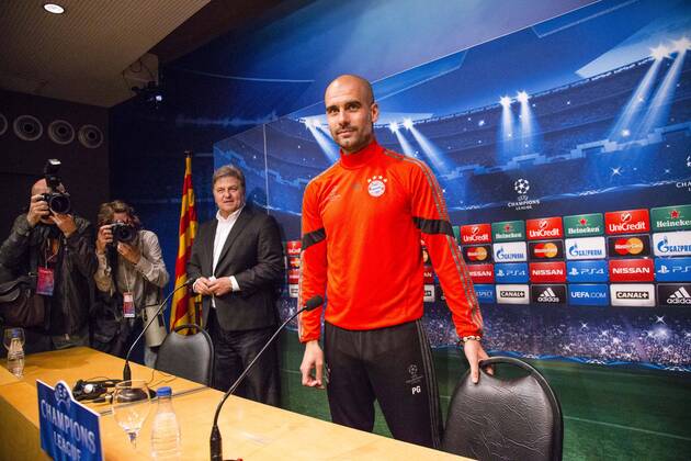 Aktuell Fußball, Champions League, Pressekonferenz FC Bayern München BARCELONA, SPAIN - MARCH 5: Josep Guardiola, trainner of Bayern Munchen during the press conference PK Pressekonferenz ahead of their UEFA Champions League Semi finals first leg match against FC Barcelona Barca at the Camp Nou stadium on March 5, 2015 in Barcelona, Spain. (Photo by Mikel Trigueros Urbanandsport Cordon Press) 