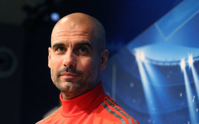 Aktuell Fußball, Champions League, Pressekonferenz FC Bayern München Pep Guardiola (Trainer FC Bayern), bei der PK FC Barcelona Barca vs FC Bayern München, Barca-FCB, Champions League 2014 2015, Halbfinale, half-final, Rueckspiel, Fussball, men, Maenner, soccer, Ergebnis, result Barcelona, 55.2015