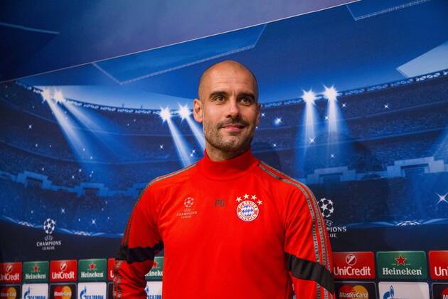 Aktuell Fußball, Champions League, Pressekonferenz FC Bayern München BARCELONA, SPAIN - MARCH 5: Josep Guardiola, trainner of Bayern Munchen during the press conference PK Pressekonferenz ahead of their UEFA Champions League Semi finals first leg match against FC Barcelona Barca at the Camp Nou stadium on March 5, 2015 in Barcelona, Spain. (Photo by Mikel Trigueros Urbanandsport Cordon Press) 
