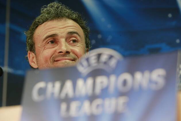(150505) -- BARCELONA, May 5, 2015 -- Barcelona s Spanish coach Luis Enrique attends the press conference PK Pressekonferenz before the Champions League semifinal match FC Barcelona Barca vs FC Bayern Munich at Joan Gamper FC Barcelona training area in Barcelona, Spain, May 5, 2015. ) (SP)SPAIN-BARCELONA-SOCCOR-UEFA CHAMPIONS LEAGUE PauxBarrena 