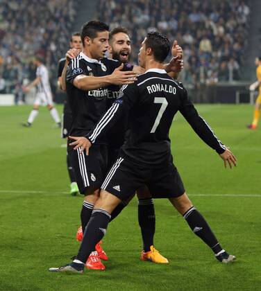 Cristiano Ronaldo of Real Madrid celebrates his equalising goal - Juventus vs. Real Madrid - UEFA Champion s League - Semi Final First Leg - Juventus Stadium - Turin - 05 05 2015 Pic Philip Oldham Sportimage EDITORIAL USE ONLY. No use with unauthorised audio, video, data, fixture lists, club league logos or live services. Online in-match use limited to 120 images, no video emulation. No use in betting, games or single club league player publications.