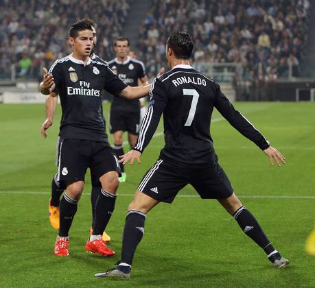 Cristiano Ronaldo of Real Madrid celebrates his equalising goal - Juventus vs. Real Madrid - UEFA Champion s League - Semi Final First Leg - Juventus Stadium - Turin - 05 05 2015 Pic Philip Oldham Sportimage EDITORIAL USE ONLY. No use with unauthorised audio, video, data, fixture lists, club league logos or live services. Online in-match use limited to 120 images, no video emulation. No use in betting, games or single club league player publications.