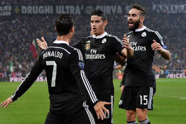 Cristiano Ronaldo Real Madrid Goal celebration 1-1 with James Rodriguez - Torino, 05-05-2015 - UEFA Champions League 2014 2015 - SemiFinal - Juventus Torino - Real Madrid - andreaxstaccioli