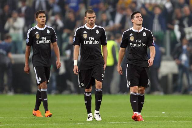 Madrid left dejected in defeat - Juventus vs. Real Madrid - UEFA Champion s League - Semi Final First Leg - Juventus Stadium - Turin - 05 05 2015 Pic Philip Oldham Sportimage EDITORIAL USE ONLY. No use with unauthorised audio, video, data, fixture lists, club league logos or live services. Online in-match use limited to 120 images, no video emulation. No use in betting, games or single club league player publications.