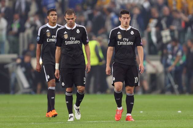 Madrid left dejected in defeat - Juventus vs. Real Madrid - UEFA Champion s League - Semi Final First Leg - Juventus Stadium - Turin - 05 05 2015 Pic Philip Oldham Sportimage EDITORIAL USE ONLY. No use with unauthorised audio, video, data, fixture lists, club league logos or live services. Online in-match use limited to 120 images, no video emulation. No use in betting, games or single club league player publications.