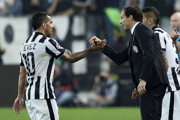 05.05.2015, Turin - UEFA Champions League 2014 2015 - Juventus Turin vs Real Madrid - Massimiliano Allegri-Carlos Tevez 