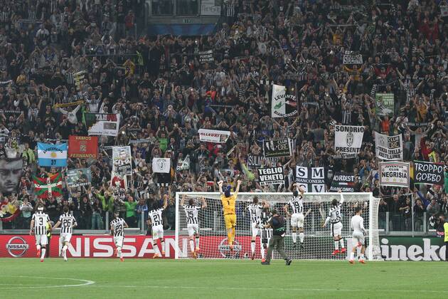 May 5, 2015 - Turin, Italy - Juventus Team celebrates victory after the Uefa Champions League semi finals football match JUVENTUS - REAL MADRID on 05 05 15 at the Juventus Stadium in Turin, Italy. Copyright 2015 Matteo Bottanelli Juventus v Real Madrid CF - UEFA Champions League Semi Final  - ZUMAn230