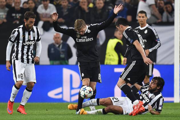 Claudio Marchisio, Andrea Pirlo Juventus, Toni Kroos, James Rodriguez Real Madrid Torino 05-05-2015 Juventus Stadium, Football Calcio Champions League 2014 2015 Semi Final Juventus - Real Madrid andreaxstaccioli