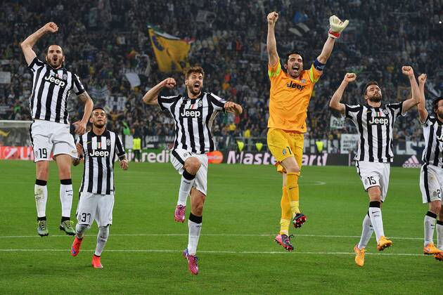 Juventus Leonardo Bonucci, Roberto Pereyra, Llorente, Gianluigi Buffon, Andrea Barzagli Celebration Torino 05-05-2015 Juventus Stadium, Football Calcio Champions League 2014 2015 Semi Final Juventus - Real Madrid andreaxstaccioli