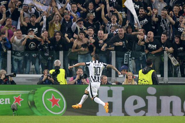 Carlos Tevez Juventus, goal celebration, Torino 05-05-2015, Juventus Stadium, Football Calcio 2014 2015 Champions League, Juventus - Real Madrid filippoxalfero