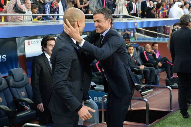 06.05.2015, xjhx, Fussball Champions League, FC Barcelona Barca - FC Bayern Muenchen, v.l. Pep Guardiola (Trainer FC Bayern Muenchen), Luis Enrique (Trainer Head Coach FC Barcelona)
