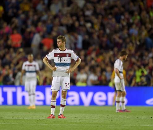 06.05.2015, Fussball Champions League 2014 2015, Halbfinale Hinspiel, FC Barcelona Barca - FC Bayern München, im Stadion Camp Nou in Barcelona (Spanien). Frust bei Thomas Müller (München). 