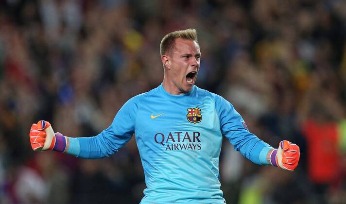 Mittwoch 06.05.2015, CL, UEFA Champions League, Saison 2014 2015, Halbfinale Hinspiel in Barcelona, FC Barcelona Barca - FC Bayern Muenchen, Jubel Torwart Marc-Andre ter Stegen (FC Barcelona) zum Tor zum 1:0 DeFodi035