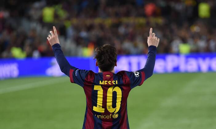 FUSSBALL CHAMPIONS LEAGUE SAISON 2014 2015 HALBFINALE HINSPIEL FC Barcelona Barca - FC Bayern Muenchen 06.05.2015 Jubel: Lionel Messi (Barca) 