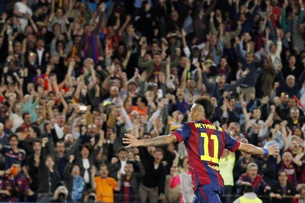 Neymar FC Barcelona Barca 11) beim Torjubel nach dem Treffer zum 3:0 FC Barcelona vs FC Bayern Muenchen, Fussball, Champions League, Halbfinale, 06.05.2015, Foto: Schueler Eibner EP_JSE