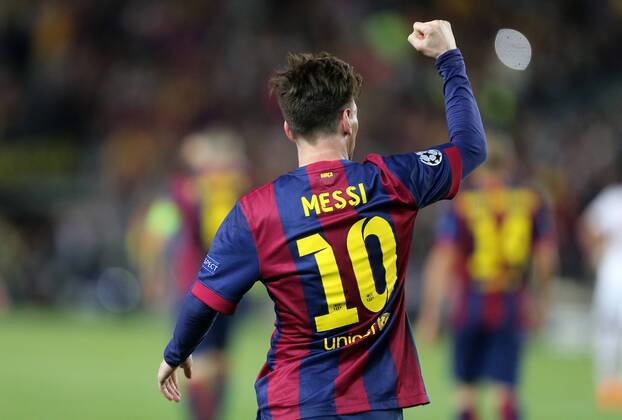 Lionel Messi (Barcelona), jubelt nach seinem Tor zum 2:0 FC Barcelona Barca FC Bayern München, Barca-FCB, Champions League 2014 2015, Halbfinale, half-final, Hinspiel, 1. Spiel, first match, Fussball, men, Maenner, soccer, Ergebnis, result Barcelona, 6.5.2015