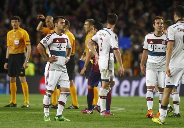 First leg of the UEFA Champions League 2014 2015 semifinals match played between FC Barcelona Barca and FC Bayern Munich. In this picture, Juan Bernat dejected. xFRANCESCxADELANTADOx 