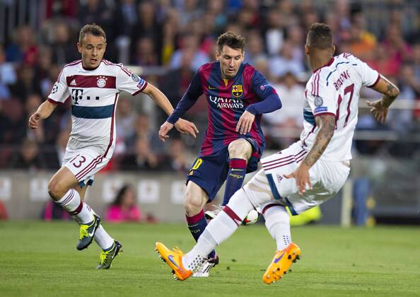 Barcelona, 06.05.2015, Camp Nou Lionel Messi (Barca), Jerome Boateng (FCB), Rafinha (FCB) FC Barcelona Barca - FC Bayern München mm