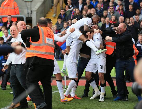 Manchester United ManU s Marouane Fellaini celebrates scoring his sides second goal Barclays Premier League - Crystal Palace vs Manchester United- Selhurst Park - England - 9th May 2015 - Picture David Klein Sportimage EDITORIAL USE ONLY. No use with unauthorised audio, video, data, fixture lists, club league logos or live services. Online in-match use limited to 120 images, no video emulation. No use in betting, games or single club league player publications.