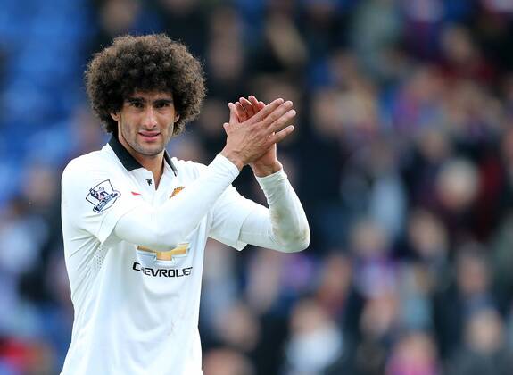 Manchester United ManU s Marouane Fellaini celebrates at the final whistle Barclays Premier League - Crystal Palace vs Manchester United- Selhurst Park - England - 9th May 2015 - Picture David Klein Sportimage EDITORIAL USE ONLY. No use with unauthorised audio, video, data, fixture lists, club league logos or live services. Online in-match use limited to 120 images, no video emulation. No use in betting, games or single club league player publications.