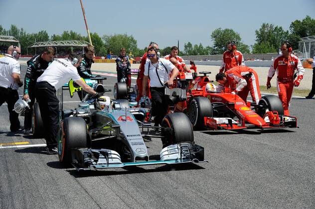 Lewis Hamilton; Mercedes Grand Prix, Sebastian Vettel, Scuderia Ferrari, formula 1 GP, Spanien in Barcelona 10.05.2015 Photo:mspb Jerry Andre Lewis Hamilton; Sebastian Vettel, formula 1 GP, Spanien