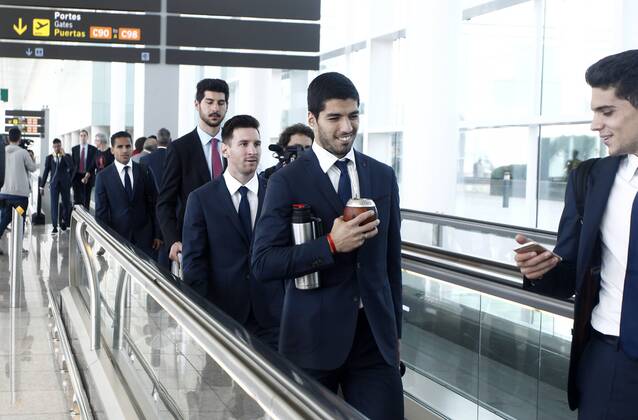 Luis Suarez, Lionel Messi, Marc Bartra. Departure of FC Barcelona at Munich. xFRANCESCxADELANTADOx 