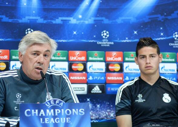 ESPANA, MADRID 12 MAY: James, Ancelotti, rueda de prensa in Ciudad Deportiva Real Madrid (Valdebebas), for the next match Champions League 2014 15 Real Madrid VS Juventus in Stadium Santiago Bernabeu (Madrid). 12th of May 2015 (Madrid). (Isa Saiz Cordon Press). 
