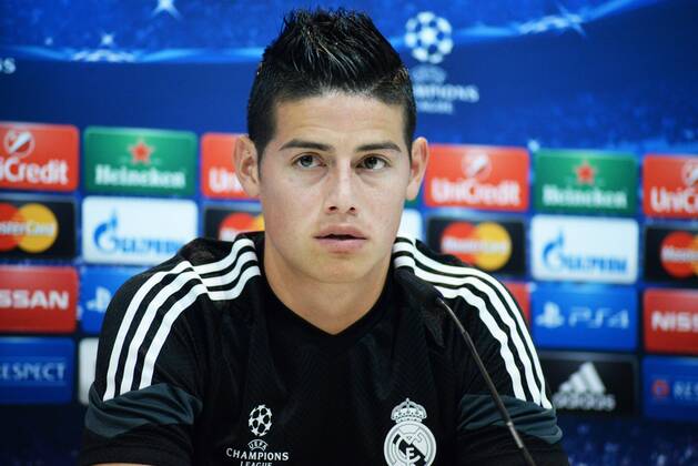 ESPANA, MADRID 12 MAY: James, Ancelotti, rueda de prensa in Ciudad Deportiva Real Madrid (Valdebebas), for the next match Champions League 2014 15 Real Madrid VS Juventus in Stadium Santiago Bernabeu (Madrid). 12th of May 2015 (Madrid). (Isa Saiz Cordon Press). 