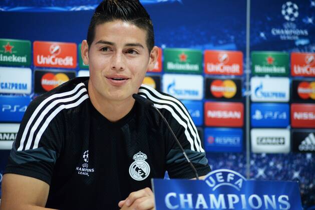 ESPANA, MADRID 12 MAY: James, Ancelotti, rueda de prensa in Ciudad Deportiva Real Madrid (Valdebebas), for the next match Champions League 2014 15 Real Madrid VS Juventus in Stadium Santiago Bernabeu (Madrid). 12th of May 2015 (Madrid). (Isa Saiz Cordon Press). 