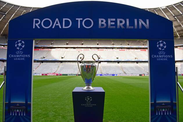 SOCCER - CL, Bayern vs Barcelona MUNICH,GERMANY,12.Mai.15 - SOCCER - UEFA Champions League, semifinal, FC Bayern Muenchen vs FC Barcelona Barca Image shows the champions league trophy. GEPAxpictures xHansxOsterauer 