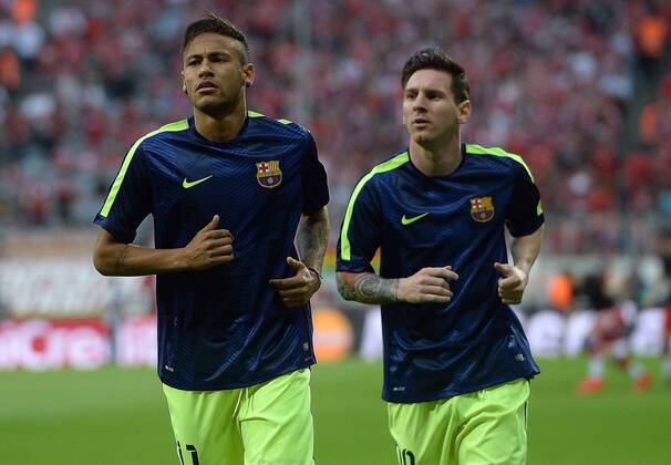 12.05.2015, xjhx, Fussball UEFA Champions League, FC Bayern Muenchen - FC Barcelona Barca v.l. Neymar (FC Barcelona), Lionel Messi (FC Barcelona)