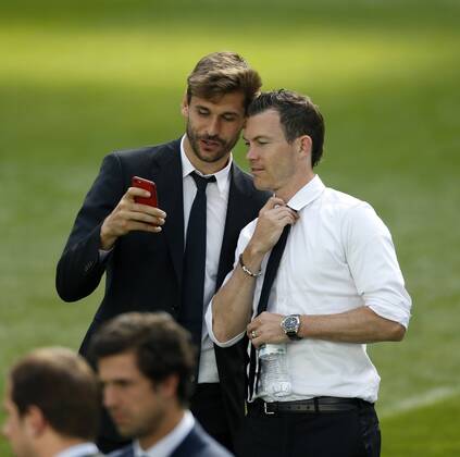 Juventus Torino training session before 1 2 UEFA Champions League 2014 2015 match at Santiago Bernabeu. In this picture, Fernando Llorente and Stephan Lichtsteiner. xJOSExA.xGARCIAx 