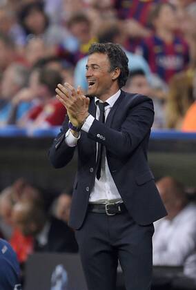 12.05.2015, Fussball Championsleague 2014 2015, Halbfinale Rückspiel, FC Bayern München - FC Barcelona Barca in der Allianz-Arena München. Trainer Luis Enrique (Barcelona) jubelt. 