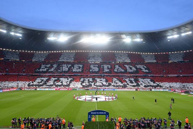 FUSSBALL CHAMPIONS LEAGUE SAISON 2014 2015 HALBFINALE RUECKSPIEL FC Bayern Muenchen - FC Barcelona Barca 12.05.2015 Ubersicht Allianz Arena in Muenchen 