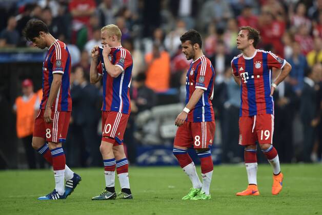 12.05.2015, Fussball, Saison 2014 15, Champions League, 2014 15, Halbfinale, FC Bayern München - FC Barcelona Barca v.li., Javier Martinez (Bayern Muenchen), Sebastian Rode (Bayern Muenchen), Juan Bernat (Bayern Muenchen), Mario Goetze, Mario Götze (FC Bayern Muenchen)