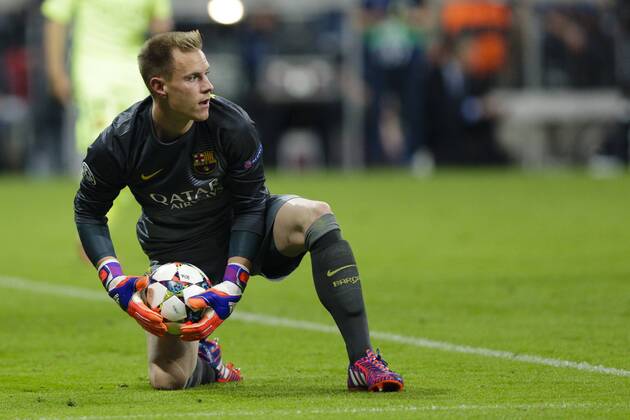 12.05.2015. Munich, Germany. Champions League Football Semi Final 2nd Leg. Bayern Munich versus Barcelona. FC Barcelona Barca x2019;s goalkeeper Marc-Andre ter Stegen in action xCraigxMercerx  ActionPlus11620454