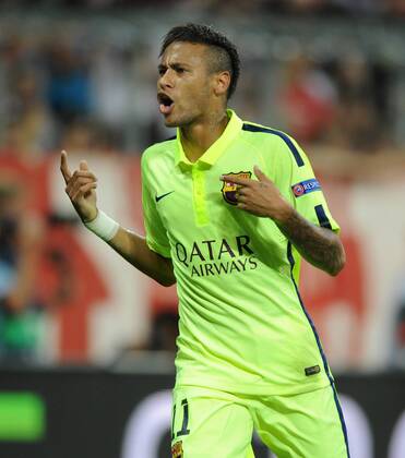 UEFA Championsleague Halbfinale 12.05.2015 FC Bayern München - CF Barcelona 12.05.2015. Neymar (Barca) jubelt nach seinem Treffer zum 2:1. HM