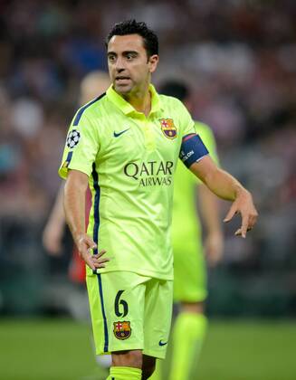 12. Mai 2015: Muenchen, Allianz Arena: Fussball UEFA Champions League, Halbfinale: FC Bayern Muenchen - FC Barcelona Barca Barcelonas Xavi Hernandez nachdenklich.