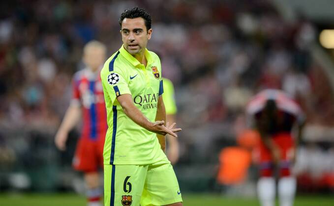 12. Mai 2015: Muenchen, Allianz Arena: Fussball UEFA Champions League, Halbfinale: FC Bayern Muenchen - FC Barcelona Barca Barcelonas Xavi Hernandez nachdenklich.