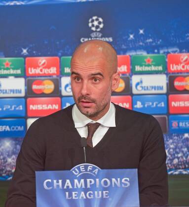 SOCCER - CL, Bayern vs Barcelona MUNICH,GERMANY,12.Mai.15 - SOCCER - UEFA Champions League, semifinal, FC Bayern Muenchen vs FC Barcelona Barca press conference PK Pressekonferenz Image shows head coach Pep Guardiola (Bayern). GEPAxpictures xHansxOsterauer 